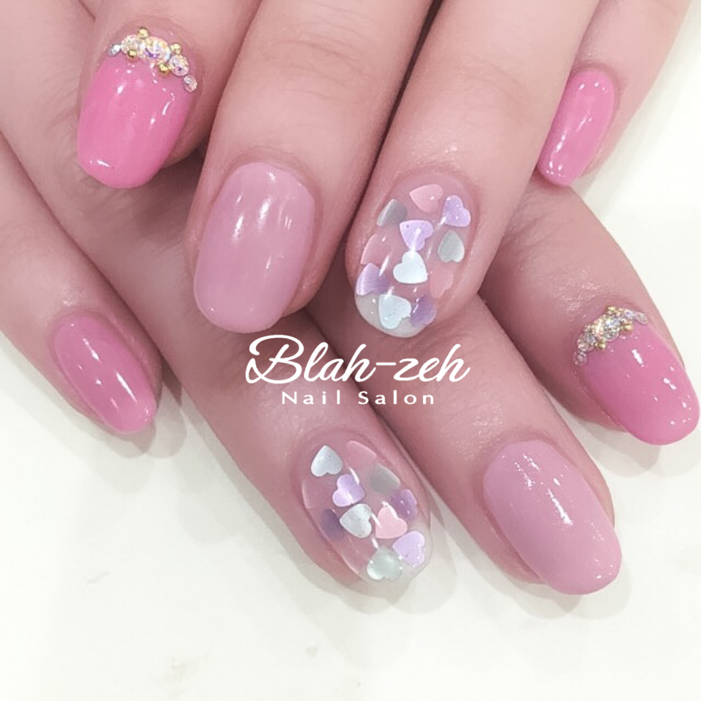 ハートホログラム×ピンクネイル | Blah-zeh ブラゼ｜錦糸町店
